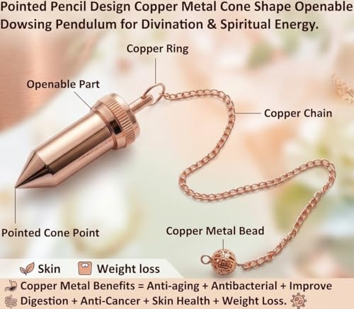 Pencil Design Openable Copper Pendulum for Reiki Healing, Dowsing & Chakra Balancing – Divination & Meditation Tool for Energy Cleansing - color: Pointed Pencil Design