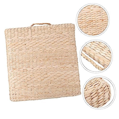 Ciieeo 1pc Handmade Straw Woven Cushion for Yoga Meditation Square Tatami Floor Mat Diameter Thick for Indoor Use and Creative