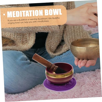 Garneck 1set Meditation Singing Bowl Handcrafted Copper Buddhist Bowl Mallet and Colorful Cushion for Stress Relief and Mindfulness Practices Diameter for Yoga and Meditation