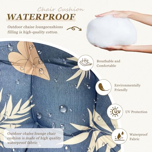 Outdoor Chaise Lounge Chair Cushion 75.1 x 23.6 x 4.7in, Waterproof Replacement Cotton Patio Thickened Pool Lounge Chair Cushion with Ties for Patio Outdoor Furniture,Tropical Leaf - color: Tropical Leaf