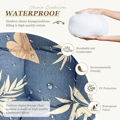 Outdoor Chaise Lounge Chair Cushion 75.1 x 23.6 x 4.7in, Waterproof Replacement Cotton Patio Thickened Pool Lounge Chair Cushion with Ties for Patio Outdoor Furniture,Tropical Leaf - color: Tropical Leaf