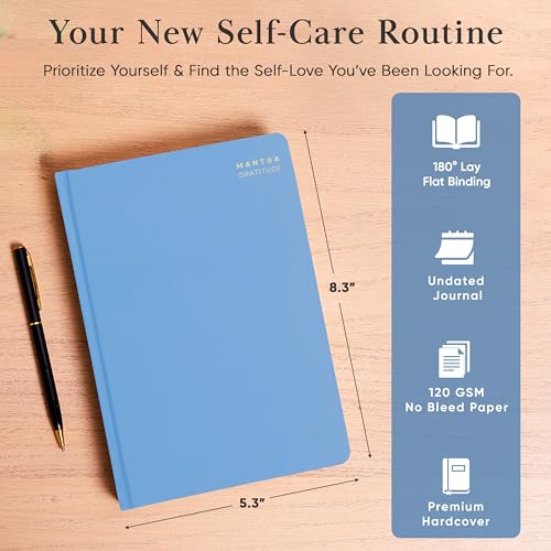 Gratitude Journal For Women & Men - Mental Health, Self Love & Self Care Journal - Blue - 5.8" x 8.3" - Mantra Planner - color: Blue