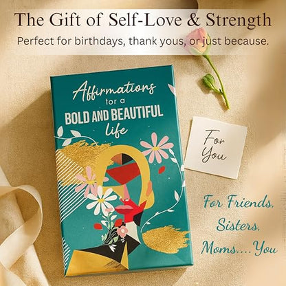 Affirmation Cards for Women – Bold & Beautiful Gift Set with 44 Daily Empowering Quotes + Wooden Stand – Self Love, Confidence, Motivation, Mindfulness