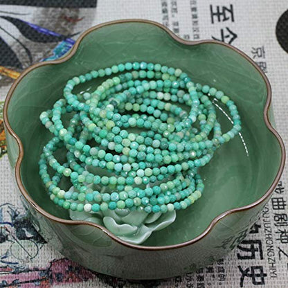 Keleny Gem Semi Precious Gemstones 4mm Round Beads Crystal Stretch Bracelet 7 Inch Unisex - color: Faceted Green Chrysoprase Agate