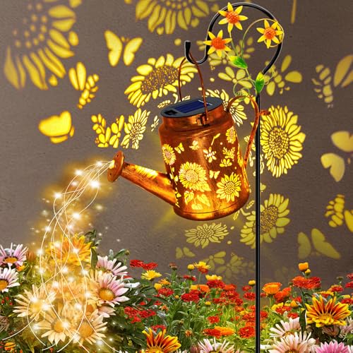 Solar Watering Can with Lights, Birthday Gifts for Mom Women Mother's Day, Outdoor Garden Decor Sunflower Solar Garden Lights for Outdoor Pathway Yard Lawn Patio, Waterproof Gardening Decorations - style: Sunflower