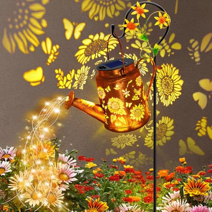 Solar Watering Can with Lights, Birthday Gifts for Mom Women Mother's Day, Outdoor Garden Decor Sunflower Solar Garden Lights for Outdoor Pathway Yard Lawn Patio, Waterproof Gardening Decorations - style: Sunflower