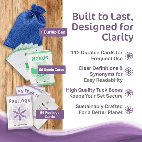 Definitions Edition – 112 Feelings and Needs Flash Cards for Emotional Literacy & Relational Harmony, User-Friendly Emotional Literacy Cards with Definitions & Four Synonyms - style: Definitions Edition