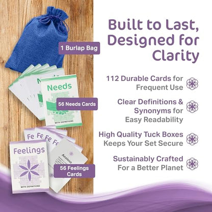 Definitions Edition – 112 Feelings and Needs Flash Cards for Emotional Literacy & Relational Harmony, User-Friendly Emotional Literacy Cards with Definitions & Four Synonyms - style: Definitions Edition
