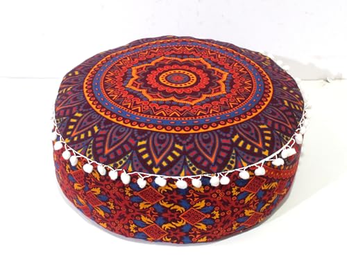 CRAFT KALA Large Hippie Mandala Meditation Floor Ottoman Pillow Cushion Pouf Cover Square Poufs Bohemian Circle Floor Cushion Case Outdoor Fireplace Yoga Living Room Decor Cover New Orange, 18" Round - color: New Orange, size: 18"D x 18"W x 5"H