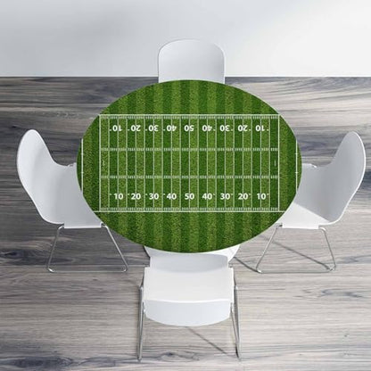 Football Field Round Table Cloth American Hash Marks Yard Lines Grass Textured Elastic Edged Table Cover Fade and Stain Resistant Table Cloths Easy to Clean Fits Tables 40-44" Diameter - color: Football Field