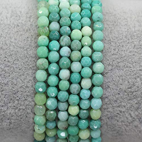 Keleny Gem Semi Precious Gemstones 4mm Round Beads Crystal Stretch Bracelet 7 Inch Unisex - color: Faceted Green Chrysoprase Agate