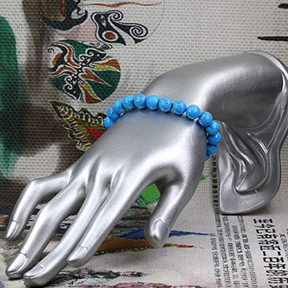 Amandastone Natural Gemstone 8mm Round Beads Stretch Bracelet 7 Inch - color: Dyed Turquoise Howlite