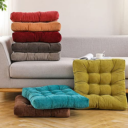 Solid Square Floor Pillow Pouf Thicken Pillow Seat Corduroy Chair Pad 22x22 inch Seat Cushion for Yoga Meditation Living Room Balcony Office (Brown)