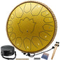 BETESINE 13-Inch 15-Note Steel Tongue Drum in C Major, Beginner-Friendly Meditation Drum with Mallets, Music Book, Finger Picks, Carry Bag & Note Stickers, Rock Gold - color: Rock Gold