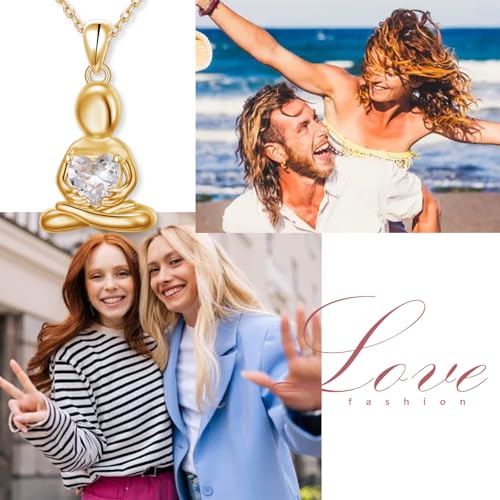 S925 Sterling Silver Meditating Fairy Pendant Neckalce for Women Figure Hugging Heart CZ Zen-Inspired Jewelry for Yoga Meditation