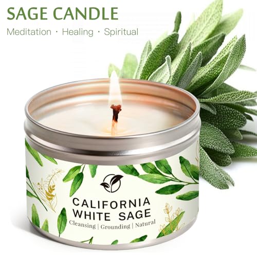 Sage Candles for Cleansing, Pure White Sage Candle 6 OZ- 35 Hour Burn Time, Aromatherapy Candle for Cleansing House Negative Energy Smudge Kit, Spiritual Meditation Housewarming Gifts - style: Pure Sage