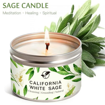 Sage Candles for Cleansing, Pure White Sage Candle 6 OZ- 35 Hour Burn Time, Aromatherapy Candle for Cleansing House Negative Energy Smudge Kit, Spiritual Meditation Housewarming Gifts - style: Pure Sage