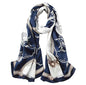 100% Mulberry Silk Long Scarf for Women Large Shawls for Headscarf and Neck- Oblong Hair Wraps with Gift Packed - color: Navy&white -Phoenix Tail Fern