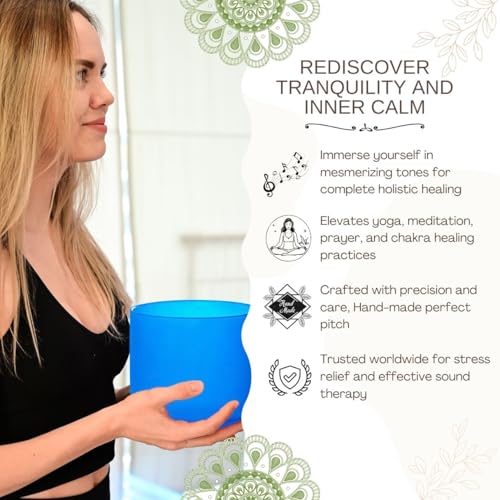 8 inch Blue G Note Throat Chakra Quartz Crystal Singing Bowl, for Healing Mindfulness Meditation Yoga Sound Baths, with Rubber Mallet O-ring - color: Blue G Note Throat Chakra, size: 8 inch
