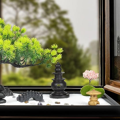 Artcome Japanese Zen Sand Garden for Desk - Home, Office Desk Accessories - Bamboo Crafted Meditation Therapy Tray - Mindful Relaxation and Meditation Tool for Stress Relief - Gift Set - size: 11" x 7" x 7.3"