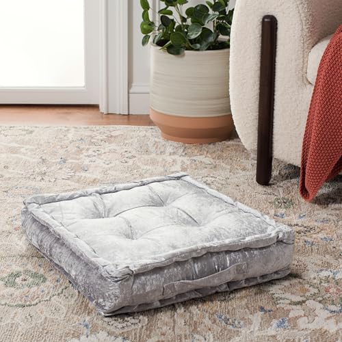 SAFAVIEH Home Collection Belia Silver 18-inch Square Tufted Floor Pillow with Insert - color: Silver, size: 18 x 18-Inch