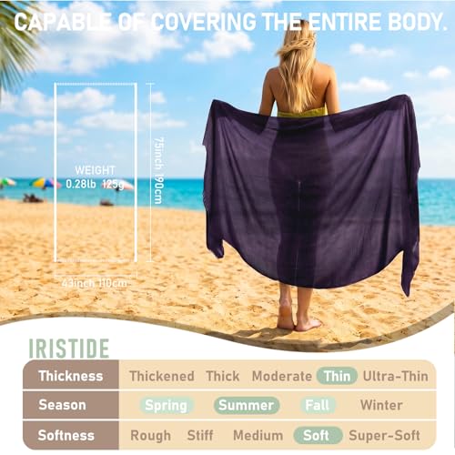 Women Summer Scarfs Large Long Lightweight Linen Beach Gauze Shawl Wrap 75”×43” - color: Purple