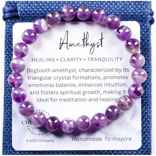 Cherry Tree Collection – Handmade Crystal Bracelets with Black Obsidian, Tiger’s Eye and 6 Other Gemstones for Men & Women – 8mm Beaded Bracelet for Healing, Protection & Positive Energy–Sizes S/M/L - color: Dogtooth Amethyst, size: Medium
