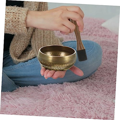 LIFKOME Hand-hammered Meditation Bowl Set for Yoga Relaxation Yellow Tibetan Singing Bowl with Mesmerizing Sound Portable Stress Relief Tool for Mindfulness and Calm