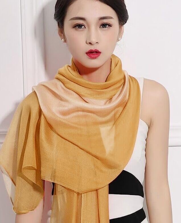Cotton Silk Scarf Elegant Soft Wraps Color Shade Scarves for Women - color: Gradient - Yellow