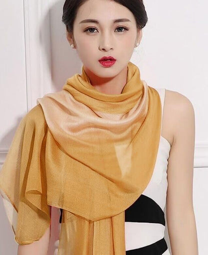 Cotton Silk Scarf Elegant Soft Wraps Color Shade Scarves for Women - color: Gradient - Yellow