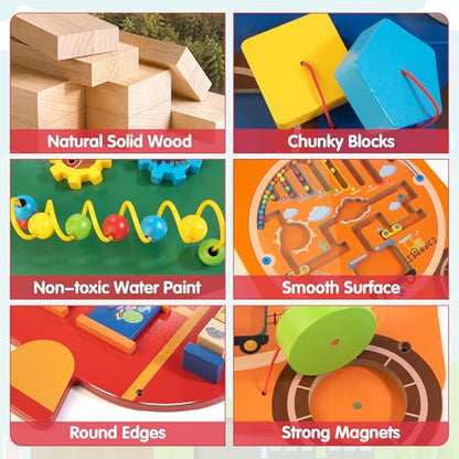 Train Activity Wall Busy Board Panels | 11-in-1 Wooden Sensory Wall Panel for Kids, Toddler Montessori Learning Activity Center, Perfect for Toddler Playroom Nursery Classroom Dentist Waiting Room - style: Train