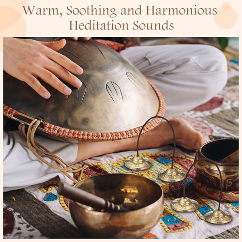 Foilswirl 2 Pcs Tibetan Tingsha Cymbals with 2 Pcs Tibetan Drawstring Cloth Bags Meditation Chime Bells 2.56 Inch Handcrafted Meditation Accessory(Om Mane Padme Hum Symbols Embossed,Blue,Green) - color: Blue,Green, style: Om Mane Padme Hum Symbols Embosse