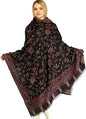 Exotic India Women Reversible Jamawar Wool Shawl with Woven Flowers | Ethnic Beautiful Floral Weave Stole, Dupatta - color: Caviar Black