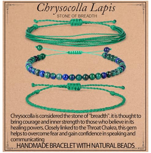 QOGIR Handmade Healing Bracelet,6mm Natural Gem Stone Bracelet rope bracelet - color: Chrysocolla Lapis(Stone of breadth), size: 4mm