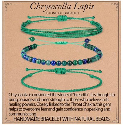 QOGIR Handmade Healing Bracelet,6mm Natural Gem Stone Bracelet rope bracelet - color: Chrysocolla Lapis(Stone of breadth), size: 4mm