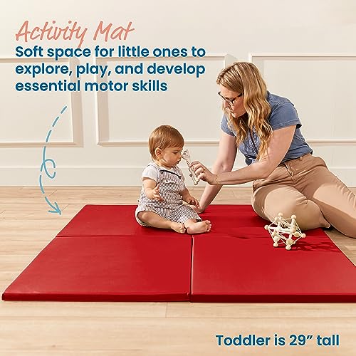 ECR4Kids SoftZone Play Patch Activity Mat Squares, Modular Playmat, Red, 4-Pack - color: Red
