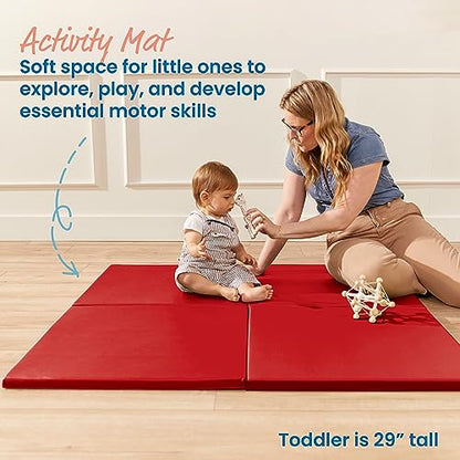 ECR4Kids SoftZone Play Patch Activity Mat Squares, Modular Playmat, Red, 4-Pack - color: Red