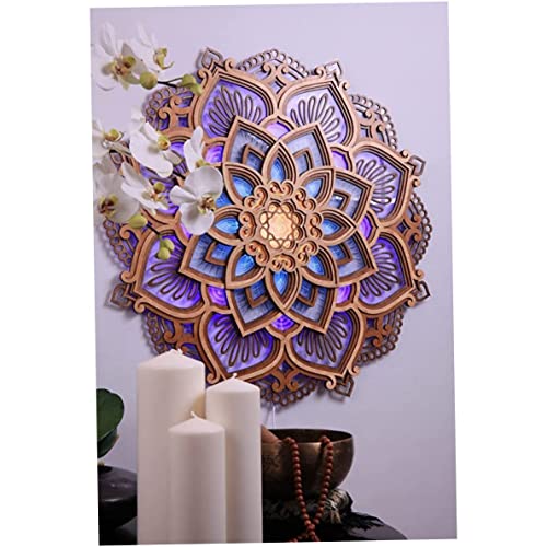 Ckuakiwu Mandala Yoga Room Night Light Led, Yoga Room Led Night Light, Creative Dream Wooden Hanging Wall Light Living Room Bedroom Wall Decoration, Diameter 11.8Inch