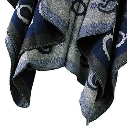 Urban CoCo Women's Color Block Shawl Wrap Open Front Poncho Cape - color: Series 21-navy Blue