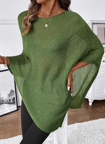 SHEWIN Womens Sheer Knit Poncho Crochet Summer Tops See Through Mesh Spring Sweaters Beach Cover Ups for Women 2026
