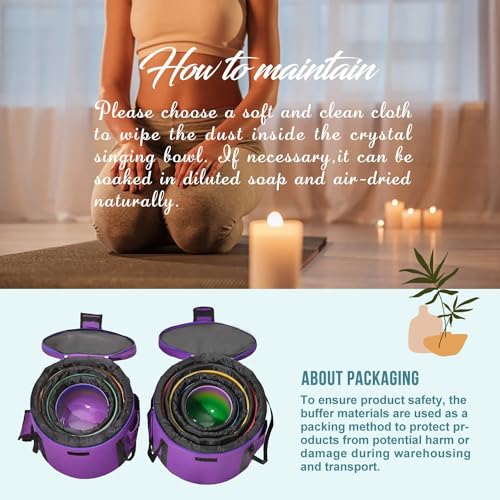 440HZ 6"-12" Set of 7 PCS Quartz Rainbow Crystal Singing Bowls Set Sound Healing with Carrying Case Mallet and Suede Striker - color: 6"-12" multicolor