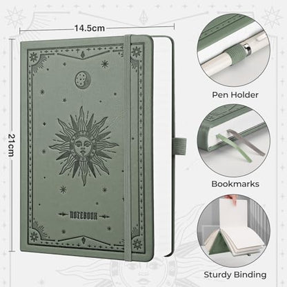 EMSHOI A5 Notebook Blank Journal - 320 Pages, 100gsm Thick Paper, Hardcover Leather, Art Sketchbook for Drawing, Unlined, Plain Sketch Book for Women Men Work Writing, 14.5 x 21cm, Light Green