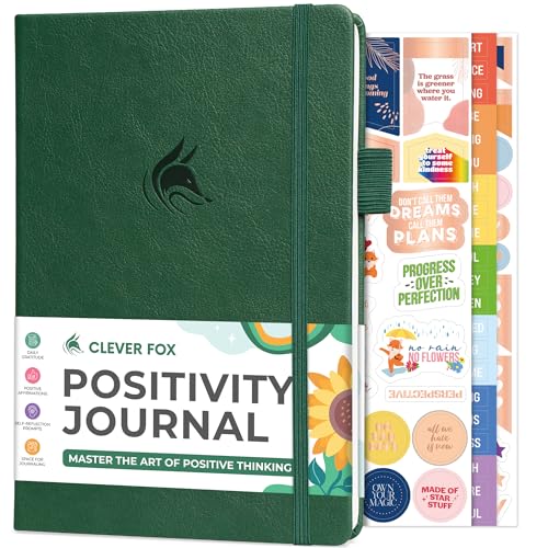 Clever Fox Positivity Journal – Daily Gratitude & Affirmation with Prompts – Motivational Mental Health Notebook with Habit Tracker (Forest Green)
