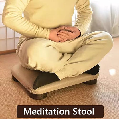 Japanese Tatami Low Stool,Multifunctional Wood Floor Chair with Padded Seat,Portable Meditation Stool Footstool for Living Room, Bedroom,Sitting On The Floor(15.7" W×10.6" D×3.1" H, Beige) - size: 15.7"W×10.6"D×3.1"H