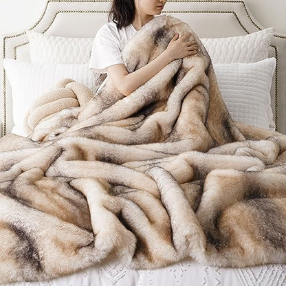 BATTILO HOME Luxury Faux Fur Throw Blanket, Soft Cozy Mink Fur Blanket for Couch, Sofa, Chair, Bed, Thick Warm Fall Fur Throw Blankets, 50"x60" - color: Yellow&grey, size: 50"x60"