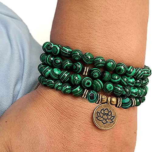 Mala Bead Strand Bracelet, 108 Buddhist Prayer Beads Yoga Meditation Green Malachite Beads Necklace Women man - style: Green Malachite