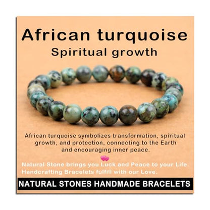 AD Beads Handmade Gemstone Stretch Elastic Bracelet Crystal Healing Reiki Nature's Beauty and Spiritual Essence Unisex - color: African Turquoise (Spiritual Growth), size: 8mm