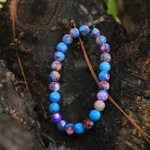 Handmade Natural Imperial Jasper Gem Semi Precious Gemstone 8mm Round Beads Stretch Bracelet 7" Unisex - color: sky blue