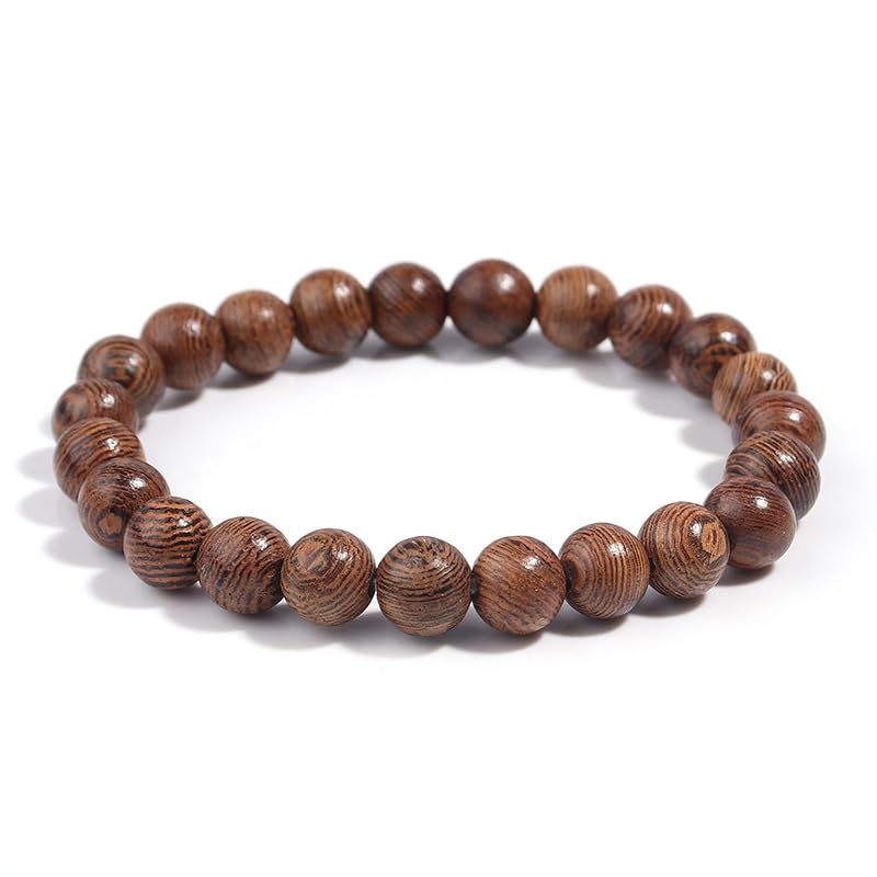 DATOA 6Pcs 8mm Wooden Beaded Stretch Bracelet for Men Women