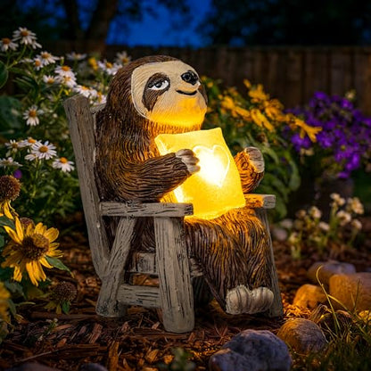 Garden Statue, Solar Sloth Decoration with Light, Outdoor Decor for Patio Table Yard Lawn Balcony Window Sill, Christmas/Birthday Gift for Mom Women